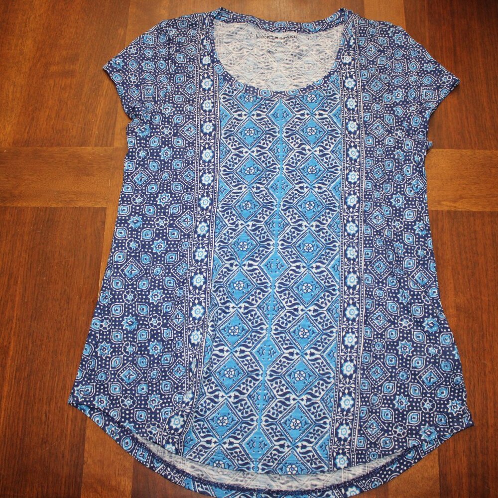 Lucky Brand Blue Short Sleeve Top Size Small NWOT